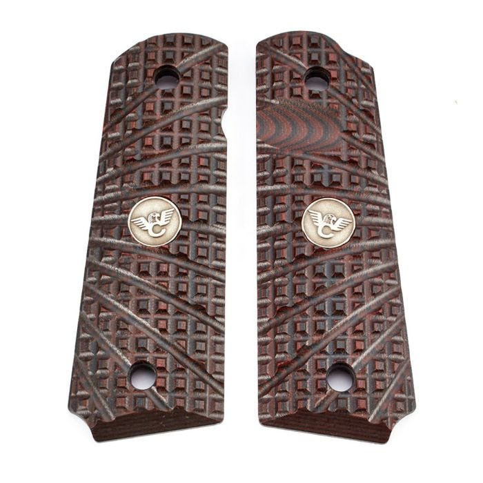 GRIPS, 1911, FULL-SIZE, TRAK STARBURST, G10, BLACK CHERRY, BEVELED BOTTOM