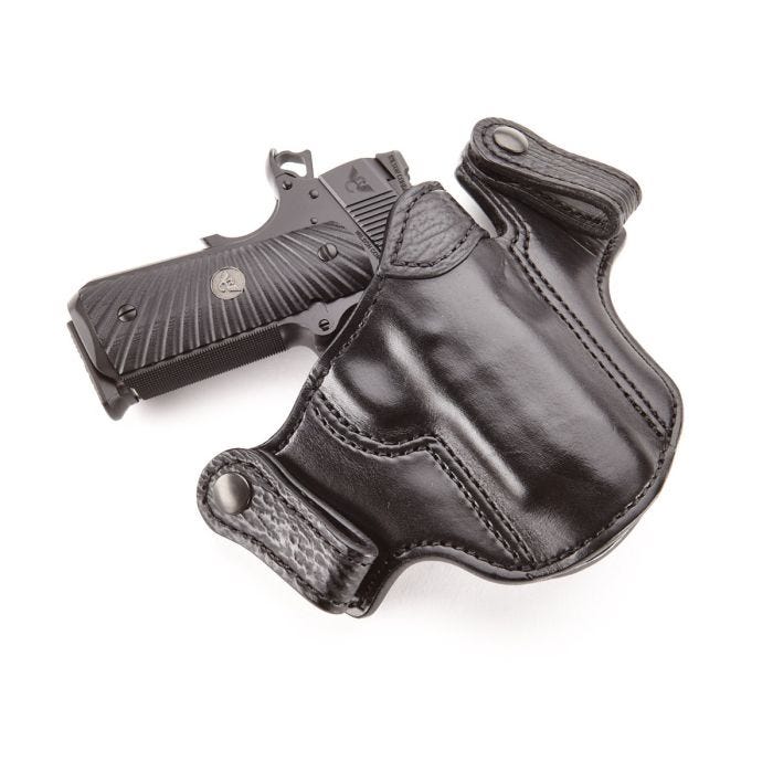 HOLSTER, COMPACT 1911, RIGHT HAND, 1.5" BELT, JASON WINNIE LEATHERGOODS, IWB, BLACK STEER HIDE, SHARK TRIM