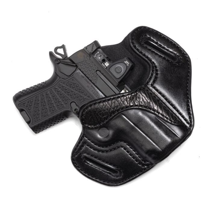 HOLSTER, EDC X9S/SFX9 3.25" WITH RAIL, OPTIC READY, RIGHT HAND, 1.5" BELT, BLACK LEATHER WITH SHARK TRIM