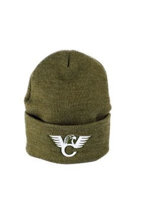 BEANIE, OLIVE HEATHER WITH WHITE LOGO