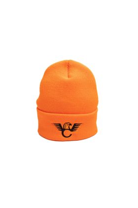 BEANIE, BLAZE ORANGE WITH BLACK LOGO