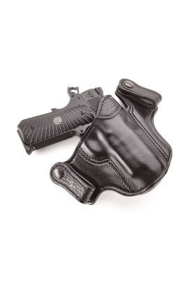 HOLSTER, COMPACT 1911, RIGHT HAND, 1.5" BELT, JASON WINNIE LEATHERGOODS, IWB, BLACK STEER HIDE, SHARK TRIM