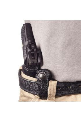 HOLSTER, COMPACT 1911, RIGHT HAND, 1.5" BELT, JASON WINNIE LEATHERGOODS, IWB, BLACK STEER HIDE, SHARK TRIM