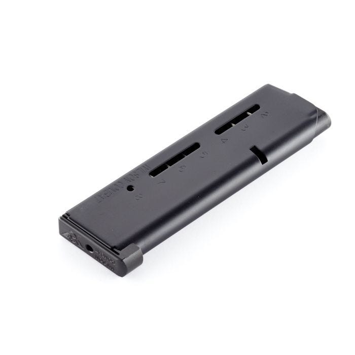 MAGAZINE, 1911, ELITE TACTICAL, .45 ACP, FULL-SIZE, 8 ROUND, LO-PROFILE STEEL BASE PAD, BLACK FLUOROPOLYMER FINISH