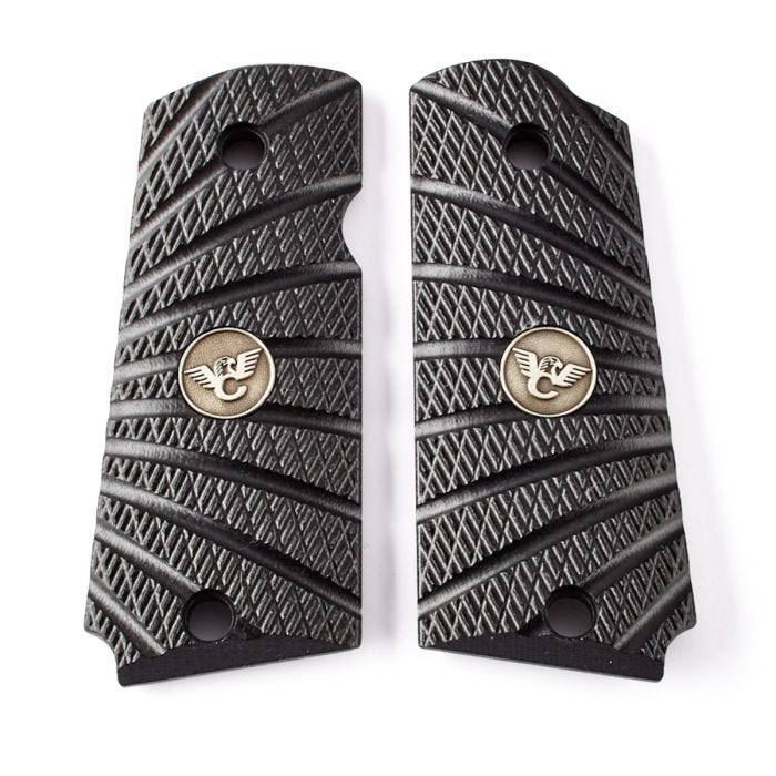 GRIPS, 1911, SENTINEL, AGGRESSIVE STARBURST, G10, BLACK, BEVELED BOTTOM