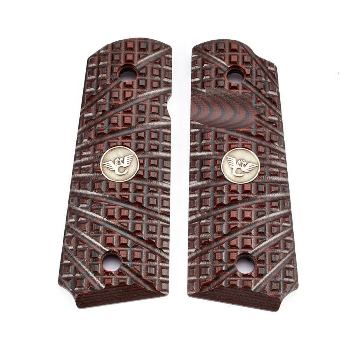 GRIPS, 1911, COMPACT, TRAK STARBURST, G10, BLACK CHERRY, BEVELED BOTTOM