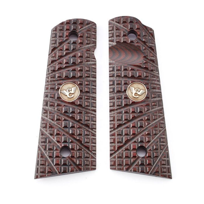GRIPS, 1911, FULL-SIZE, TRAK STARBURST, G10, BLACK CHERRY, FLAT BOTTOM