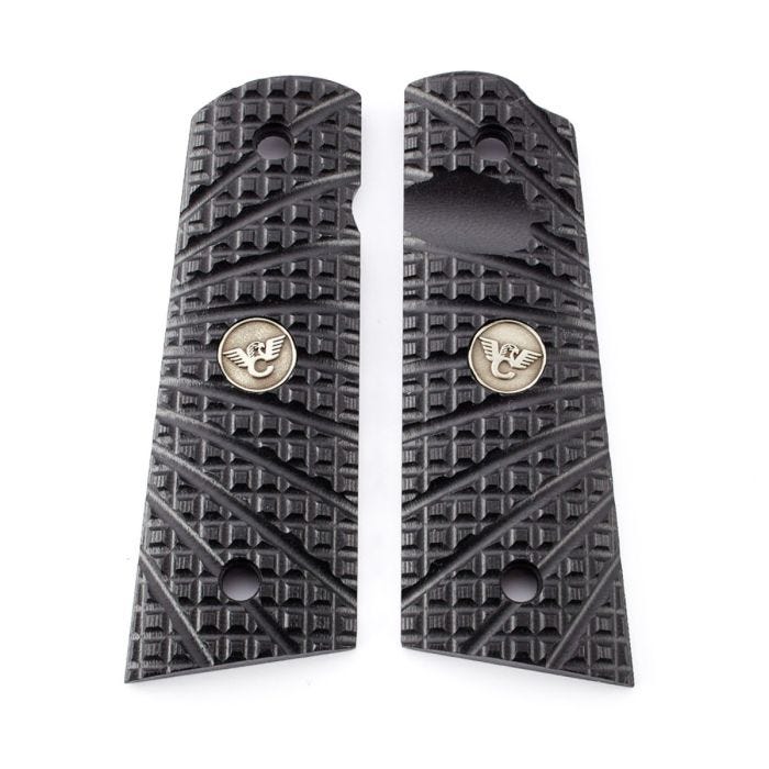GRIPS, 1911, FULL-SIZE, TRAK STARBURST, G10, BLACK, FLAT BOTTOM