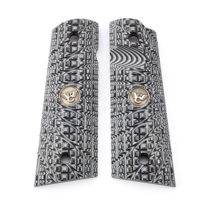 GRIPS, 1911, FULL-SIZE, TRAK STARBURST, G10, GRAY/BLACK, FLAT BOTTOM
