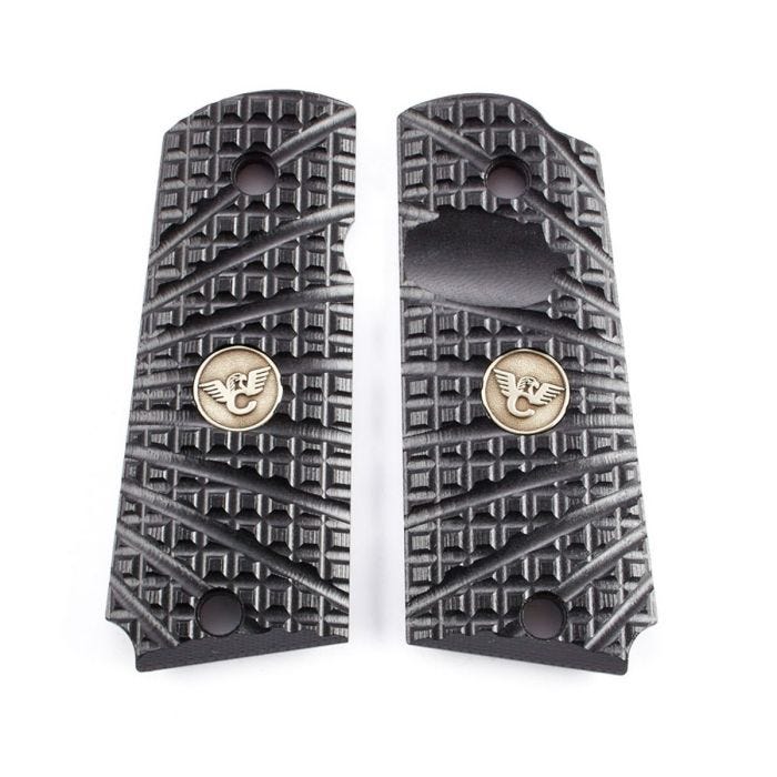 GRIPS, 1911, SENTINEL, TRAK STARBURST, G10, BLACK, BEVELED BOTTOM