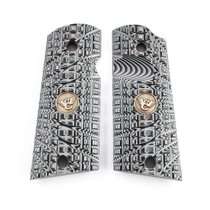 GRIPS, 1911, SENTINEL, TRAK STARBURST, G10, GRAY/BLACK, FLAT BOTTOM