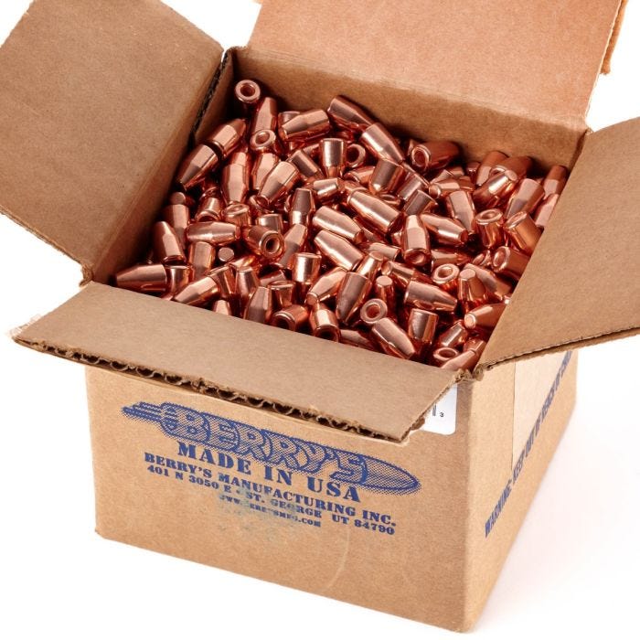 BULLET ONLY, 9MM CALIBER, 135GR, BERRY HBFP, 1,000/BOX