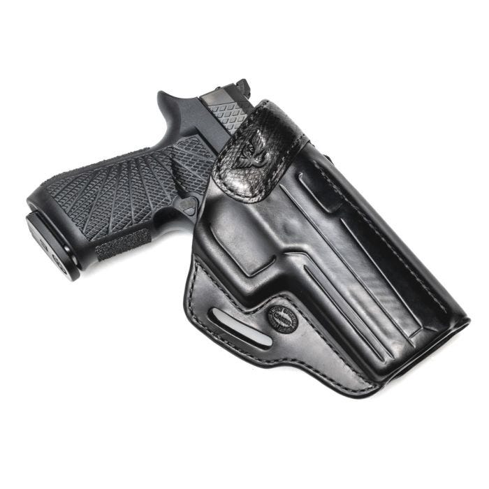 HOLSTER, SIG SAUER P320 FULL-SIZE, MILT SPARKS PROFESSIONAL, RIGHT HAND, 1.5" BELT, BLACK HORSEHIDE WITH SHARK TRIM