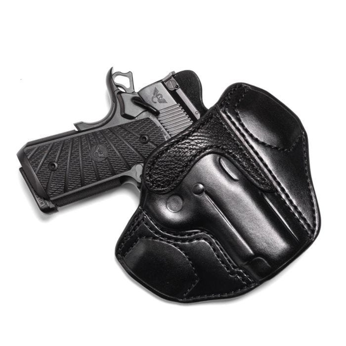 HOLSTER, OFFICER'S 1911, LO-PROFILE II, RIGHT HAND, 1.5" BELT, BLACK LEATHER WITH SHARK TRIM