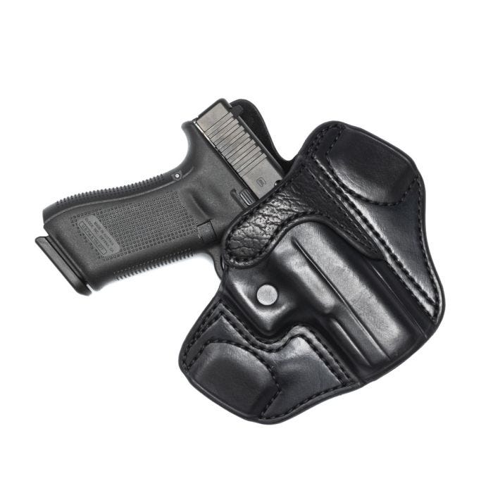 HOLSTER, GLOCK 19/23/32, LO-PROFILE II, RIGHT HAND, 1.5" BELT, BLACK LEATHER WITH SHARK TRIM